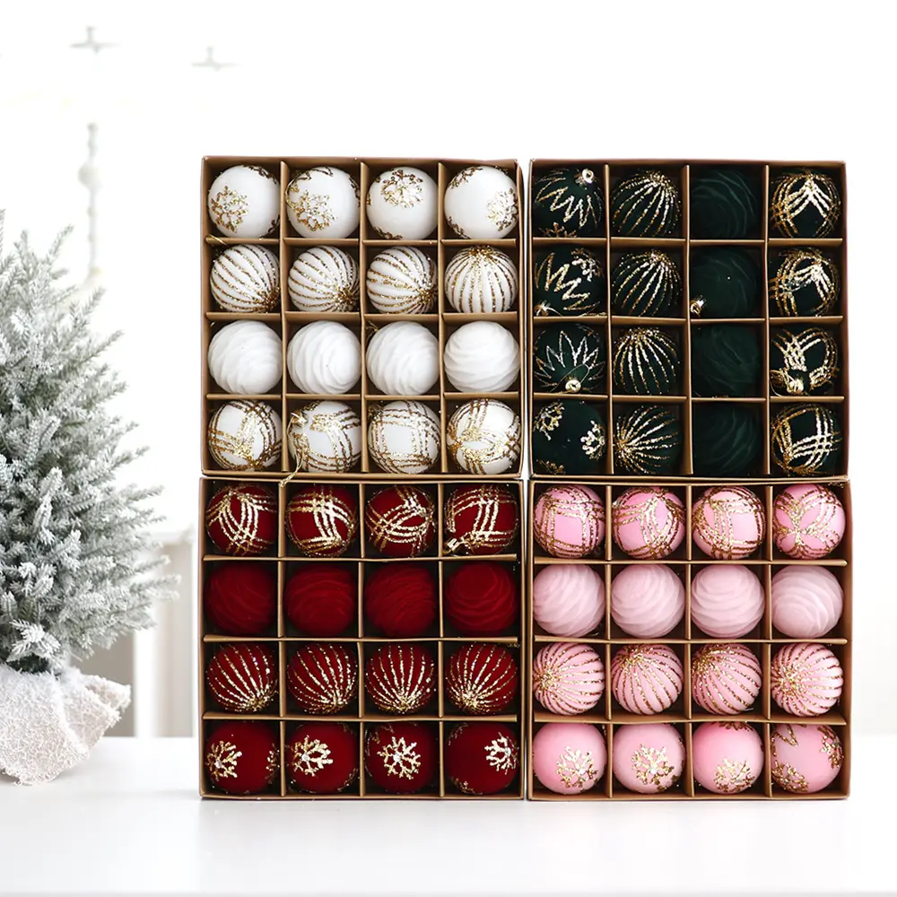 6 Pieces 2.4 Inch Christmas Velvet Balls Set Glitter Christmas Tree Ornaments Shatterproof Ornaments Bulk Xmas Ornament Home Decor Ornament for Holiday Party Favors Decoration, A variety of styles available