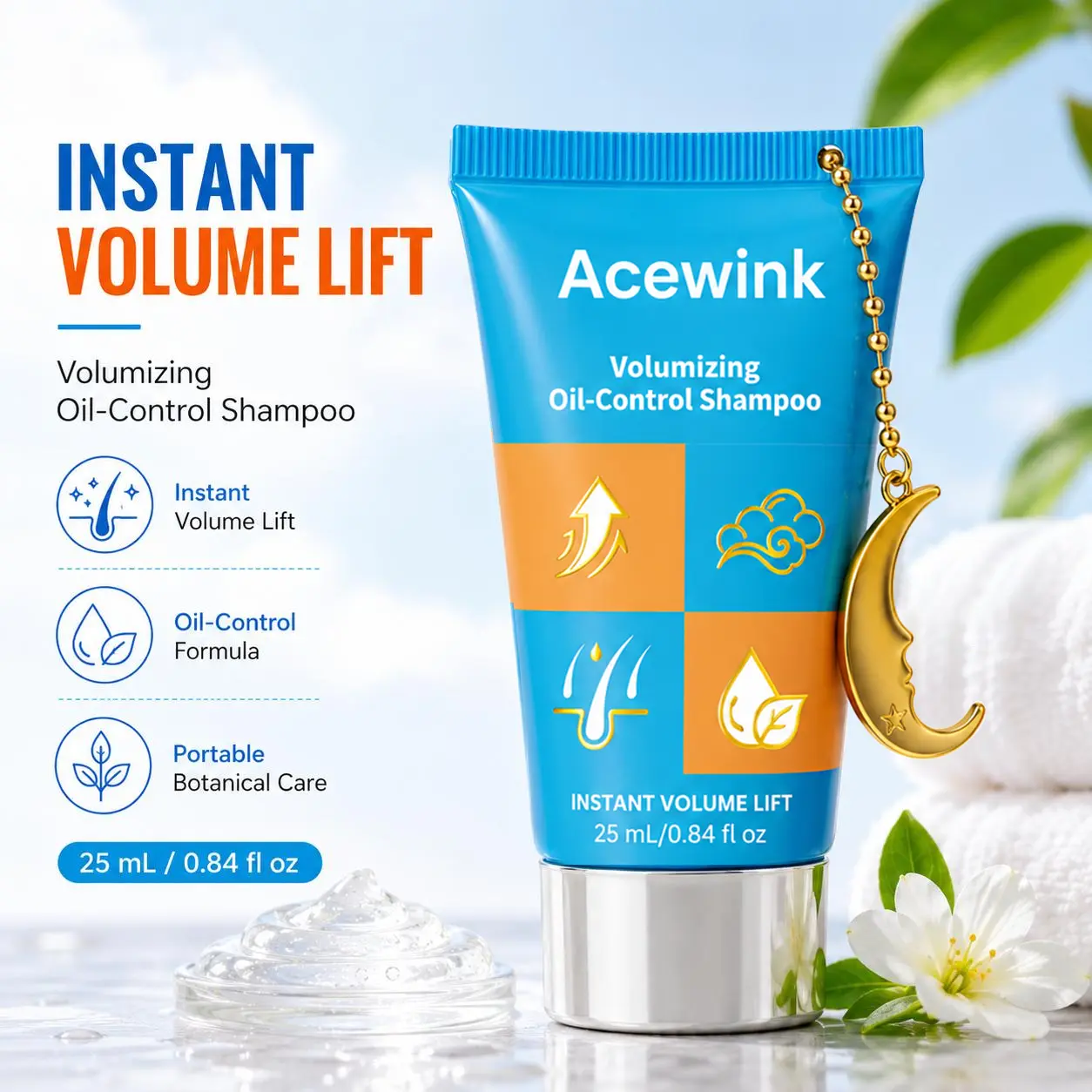 Acewink Volumizing Oil-Control Liquid Shampoo - Botanical Haircare Cleanser, Portable Tube for Daily Fresh-Feeling Hair
