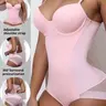 Women's Solid Color Breathable Mesh Ruffle Compression Adjustable Spaghetti Strap Shapewear Bodysuit Underwear, Lightweight Slim-Fitting Shaping Design, Comfortable Minimalist Sleeveless Style, Pink, Piece, Fashion Shapewear, Compression Shaper Shapewear