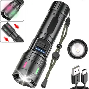1PC Rechargeable Flashlight High Lumens, 4 Modes Super Bright LED Flashlight USB C, Long Lasting Heavy Duty Strong Tactical Flashlight for Home Fish Security & Hiking