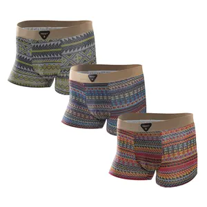 Men's Premium Cotton Boxer Briefs Retro Pattern Design Breathable Mesh Panel Seamless Waistband Moisture-Wicking Underwear 3 Pack