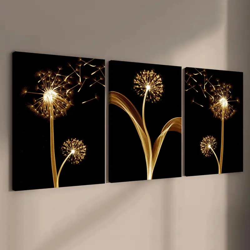 Wooden Framed Canvas Painting, 3 Counts/set Modern Dandelion Pattern Modern Floral Paintings Wall Art, Wall Decor for Home Living Room Bedroom Office