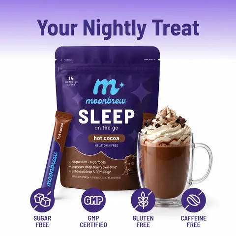NEW MoonBrew Hot Cocoa Sleep & Calm Stick Packs - Melatonin-Free Magnesium Mix with Superfoods | Sugar-Free, Vegan, Gluten-Free | 14 Single-Serve Packets