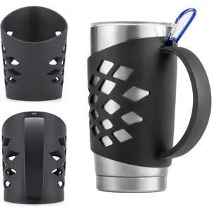 Handler for 20 Oz Tumbler, anti Slip Silicone Tumbler Grip Protective Sleeve Cover with Handle for Yeti Rambler Travel Mug Cup (20Oz Black) SHTCSZBA