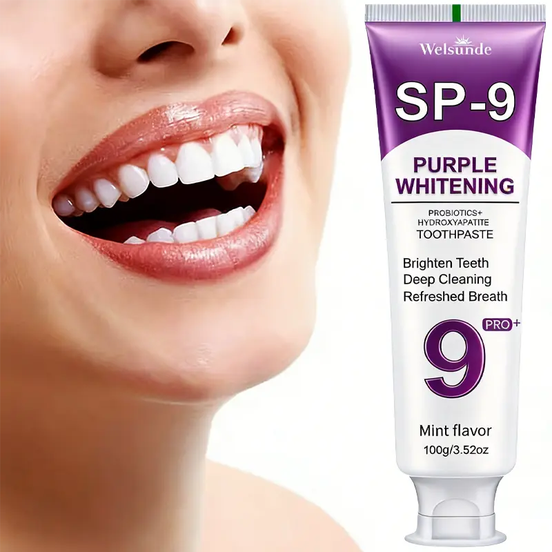 SP-9 Probiotics Purple Whitening Toothpaste with Hydroxyapatite, Deep Clean, Fresh Mint Breath, Brightening Daily Oral Care for Family