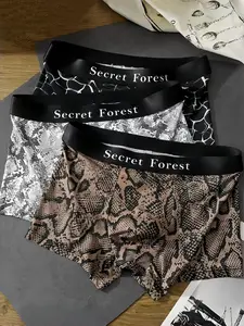 3-Pack Men's Ice Silk Underwear, Breathable Thin Design, Leopard & Python Print, Casual Daily Wear, All Seasons, Low Rise Style