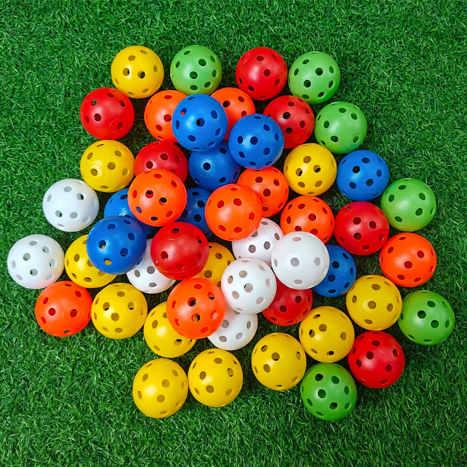 50-Pack Colorful Hollow Plastic Practice Balls｜42mm Standard Size - Ideal for Home Training & Beginner Golfers