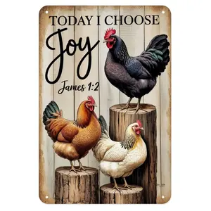 Farmhouse Chicken Joy Scripture Tin Sign Vintage Joyful Farm Metal Sign for Garden & Yard Bar, Porch, Garage Home Decor 8 X 12 In, Easy to Hang Style