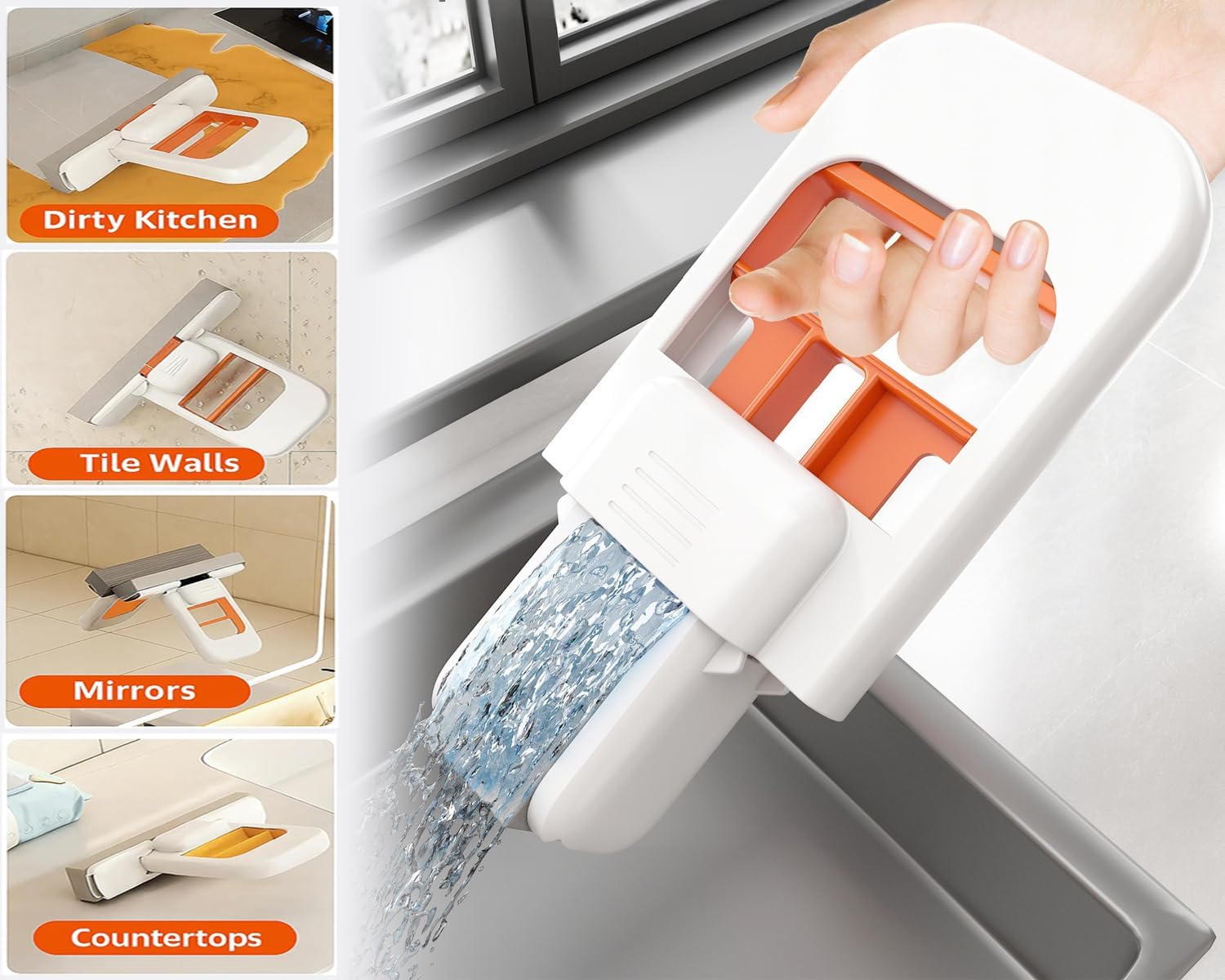 2026 New Mini Mop: Portable Self Squeezing Sponge Mop for Small Spaces, Bathroom Kitchen Desktop Glass Cleaning Gadgets, Wet & Dry Quick Clean Lightweight Compact Orange Can Stand or Hang