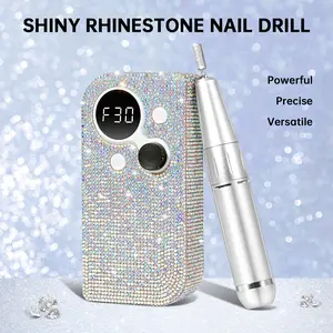Professional Electric Nail Drill File Glitter Portable,Cordless E-File Nail Drill Kit with 12 Nail Drill Bits,35000 RPM Rechargeable Nail Drill Machine for Acrylic Nails Gel Polishing(White) Manicure