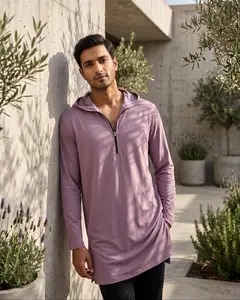 Premium Dusty Mauve Jersey Hooded Kurta