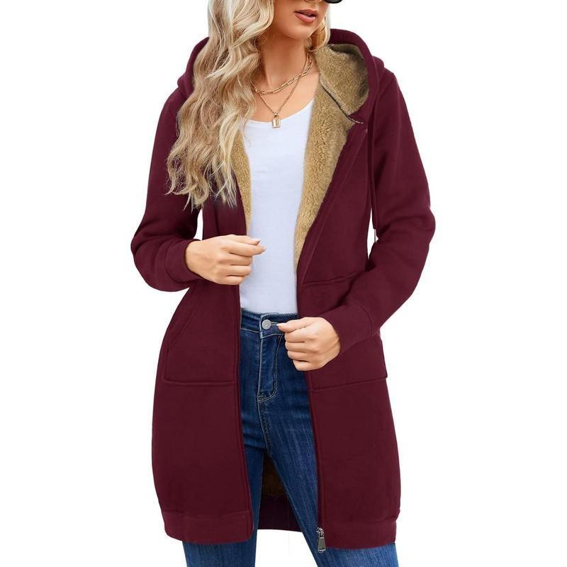Idosla Women's Fleece Zip Hoodie, Winter Warm Pullover Jacket, Casual Sports Sweatshirt With Front Pockets (Wine, M - View #5