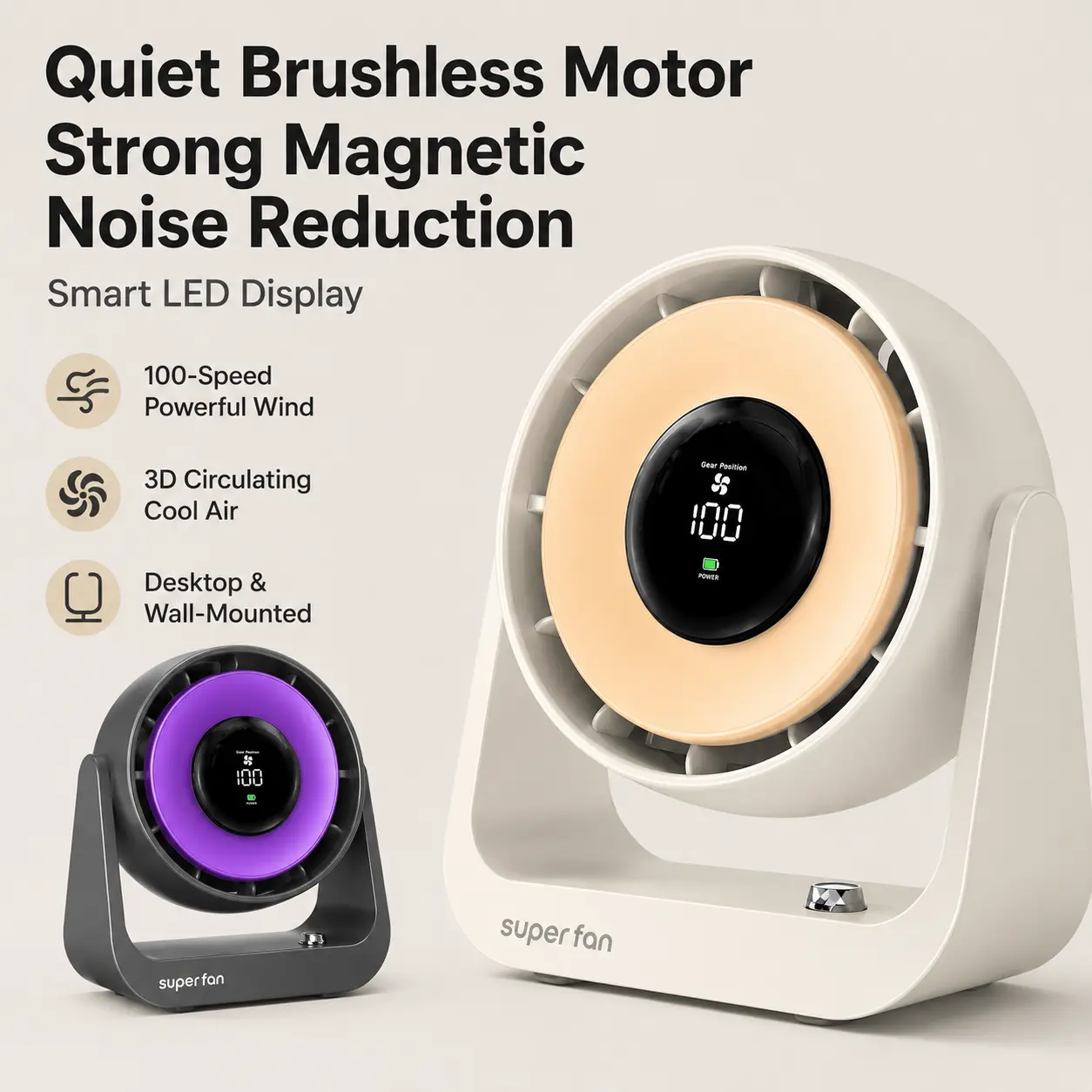 Niceforu ZH17 Premium Version Turbo Desk Fan, 100 Speed Rechargeable Table Fan, Quiet Portable Desktop Cooling Fan