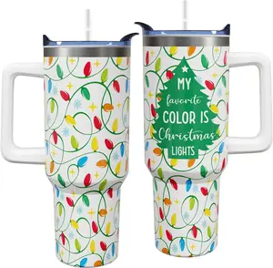 40 oz Christmas Tumbler with Handle, Stainless Steel Xmas Holiday Christmas Insulated Tumblers for Women with Lids and Straws Water Bottle