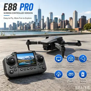 E88 Pro Foldable RC Drone with Screen Controller, Portable Quadcopter for Beginners and Adults, Rechargeable Battery, Compact Outdoor Design Fpv Camera