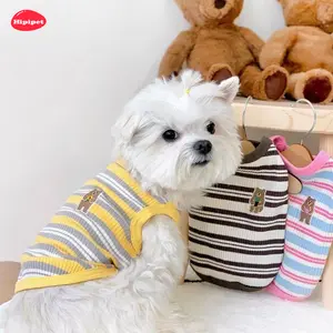 [HipiPet] Dogs & Cats for Striped Knit Vest– Breathable Bear Design Pet Clothes, Cute & Cool Sleeveless Outfit for Hot Weather