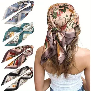 4 Pcs Silk Feeling Square Head Scarf 27 Inches Satin Square Head Scarves for Women Hair Bandanas party  supplies