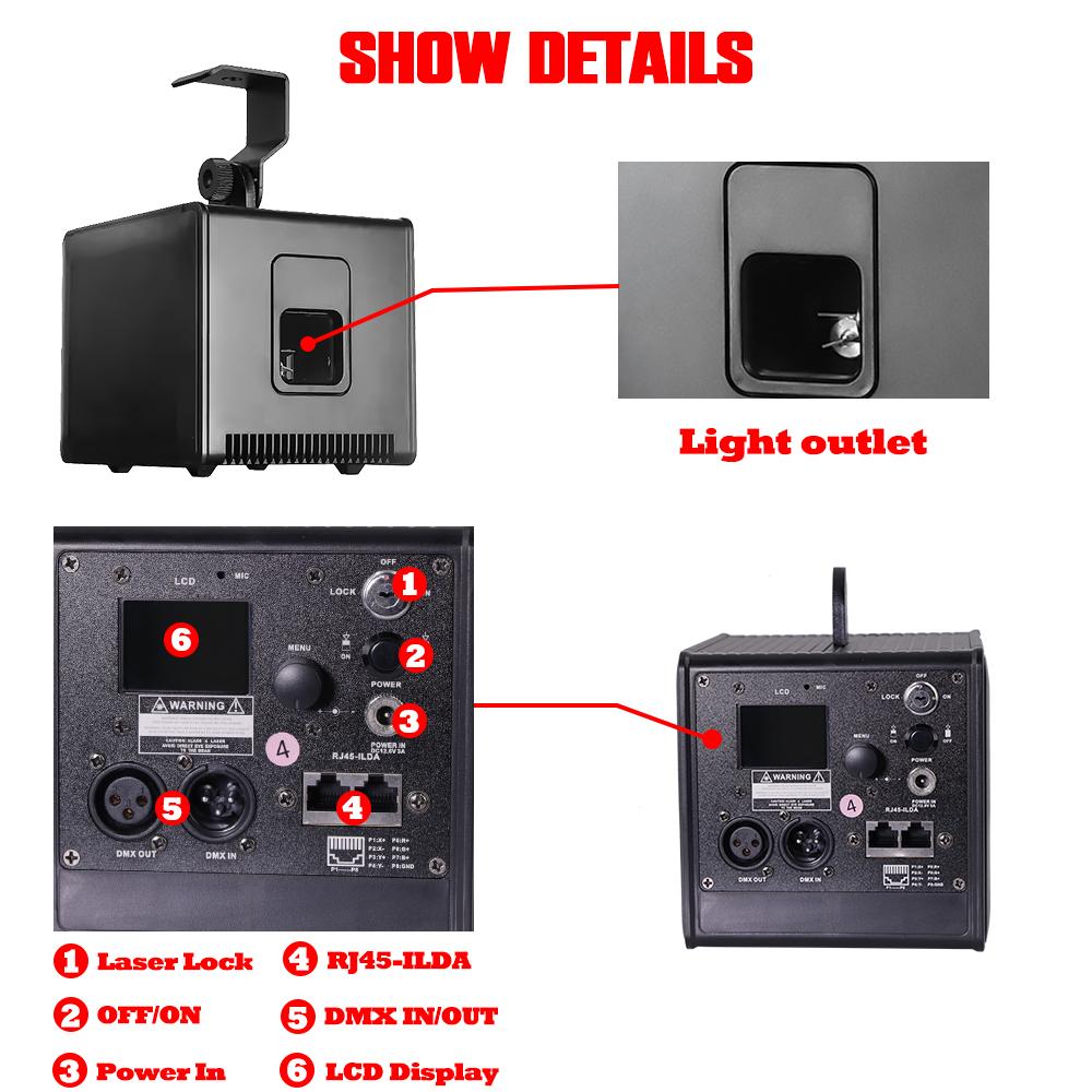 3W Par DJ Light RGB Full Color 3D Animation Patterns ILDA Light Sound Switch DMX Control Strobe Party Light for Halloween Christmas Disco Dancing Birthday Bar
