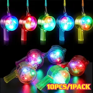 10 Pcs Whistle for Kids Luminous Whistle LED Light Up Whistle with Lanyard Necklace Birthday Wedding Party Gifts for Children