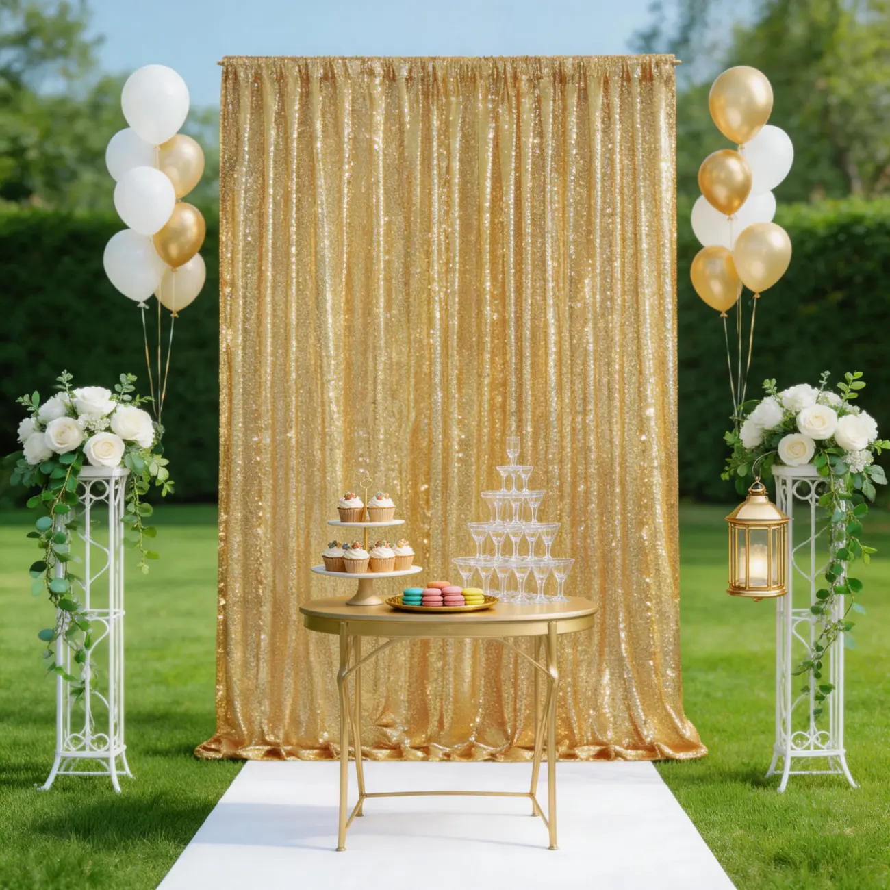 1-Panel Shiny Round Gold Sequin Curtain, 4ftx8ft Window Room Decor Props, Brilliant Glitter Backdrop for Baby Shower, Arch Photography