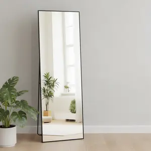 Spaco Black Frameless Full-Length Rectangle Mirror 64x21 Inches – Wall-Mounted Leaner or Hanger Mirror for Bedroom or Dressing Room