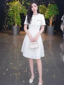 Jacquard Round Neck Women Mini Dress