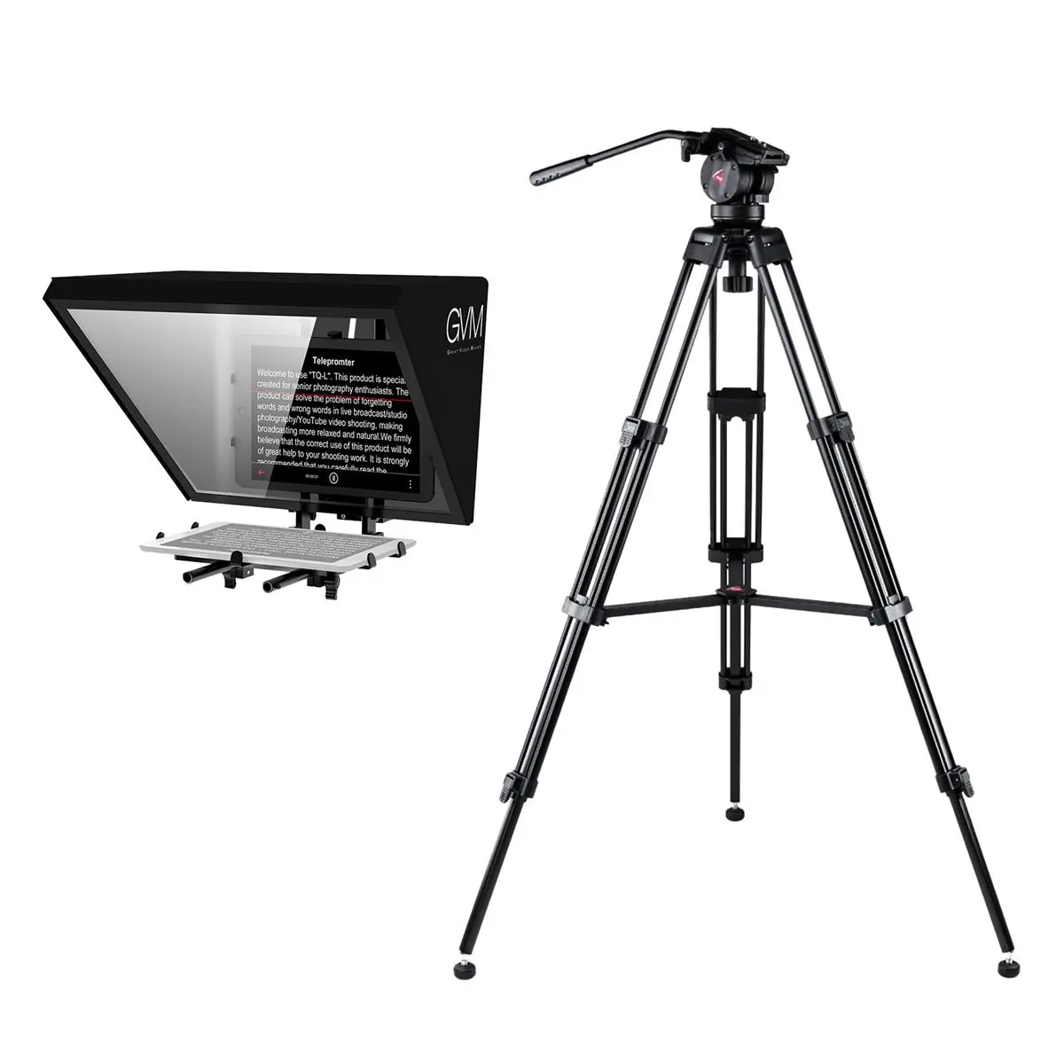GVM TQ-L Bluetooth Teleprompter for Tablets & Smartphones - Adjustable, with Controller, Port, Remote Control, Bundled 3Pod V3AH 3-Section Aluminum Video Tripod