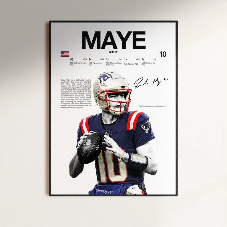 Drake Maye Poster, Wall Print, Football Digital , Poster Print, Sports Decor, New England Patriots Poster, Football Gift
