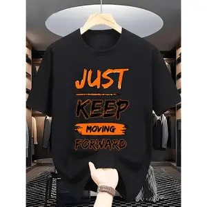 Men's Summer Sports Short-Sleeve Round Neck T-Shirt, Letter-Print Sports Top