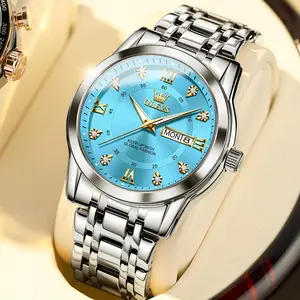 OLEVS Mens Diamond Watch Luxury Business Dress Wrist Watches Quartz Stainless Steel Waterproof Luminous Day Date