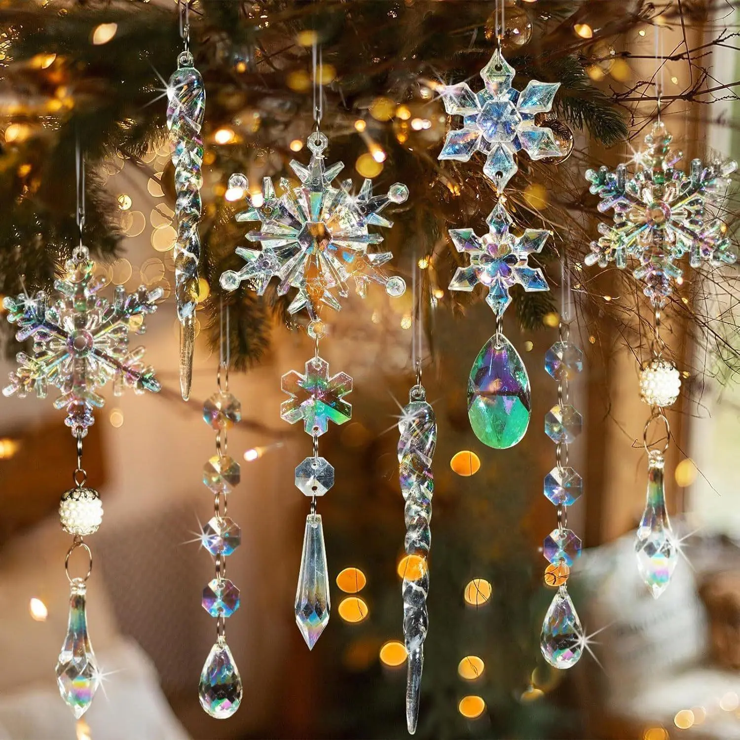 Artificial Crystal Snowflake Hanging Ornament, Exquisite Hanging Decor, Hanging Decor for Home Party Wedding, Home Decor