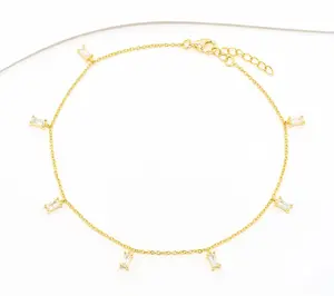Diamonique Classics Baguette Anklet, Sterling Silver