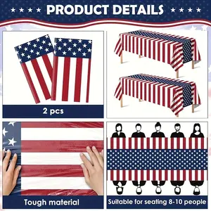 1Pcs American Flag Tablecloth – Patriotic Waterproof, Oil-Proof & Stain-Resistant Disposable Rectangular Plastic Table Cover, Perfect for Independence Day, Memorial Day, 250th Anniversary, 1776 & 2026 Celebrations