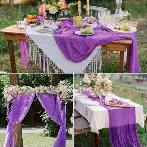Purple Gauze Tablecloth, 1-20Pcs Set Bohemian Sheer Table Runner for Wedding, Romantic Rustic Party Decor for Cake Table, Birthday & Bridal Shower Supplies