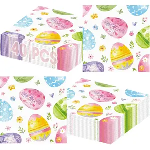 40 Pcs 13 Inch 3-Ply Easter Napkins Bulk Watercolor Spring Floral Eggs Paper Napkins for Easter Party Holiday Table Decorations Favors