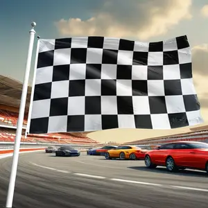 Checkered Racing Theme 2D Flat Flag, Polyester Decorative Banner, Multiple Sizes, Metal Hooks, Party Wall Decoration Gift