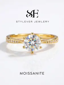 1 Pc Gorgeous Six Prong Copper Ring with 0.5-1ct Synthetic Moissanite for Women Engagement Fine Jewelry Moissanite Wedding Band
