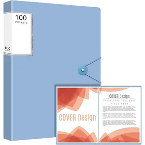 Art Portfolio Binder, 100 Pocket Binder with Plastic Sleeves, Displays 200 Pages of Documents, 8.5 X 11 (Blue) Display Book with Plastic Sleeves, for Artwork, Document Organizer