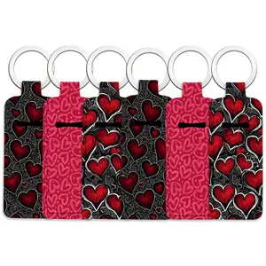 6 pcs love Pattern Lipstick Storage Bag Set for Women - Portable Outdoor Lipstick Pendant Keychain Accessory Keychain Charm - Portable, Elastic, and Compact Design, Suitable for Both Men and Women - Perfect for Home and Travel