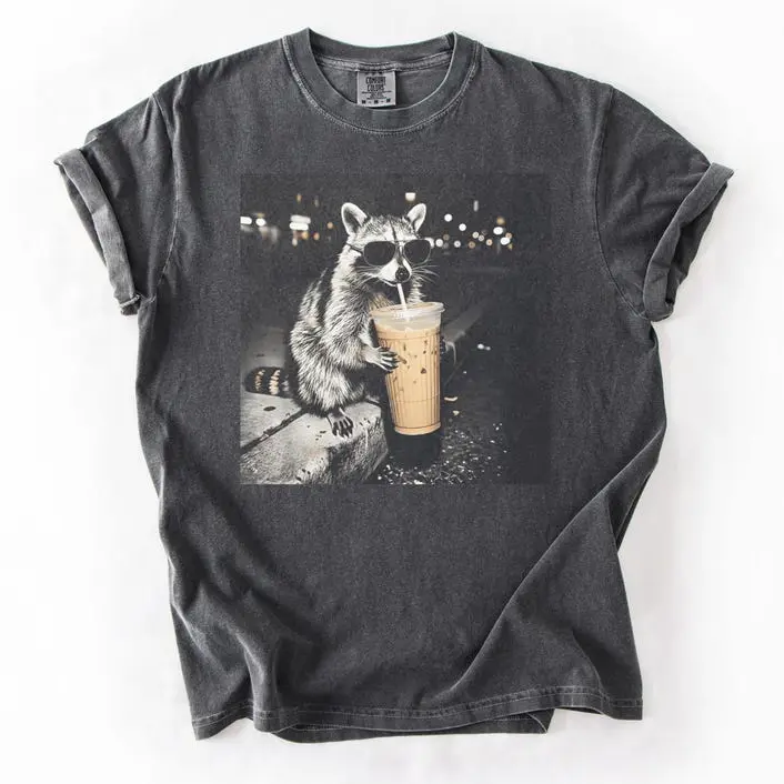 Comfort Colors Raccoon Drinking Iced Coffee Shirt | Funny Animal Meme Tee | Coffee Lover Raccoon Shirt | Comfort Colors Tshirt, Unisex Graphic T Shirt