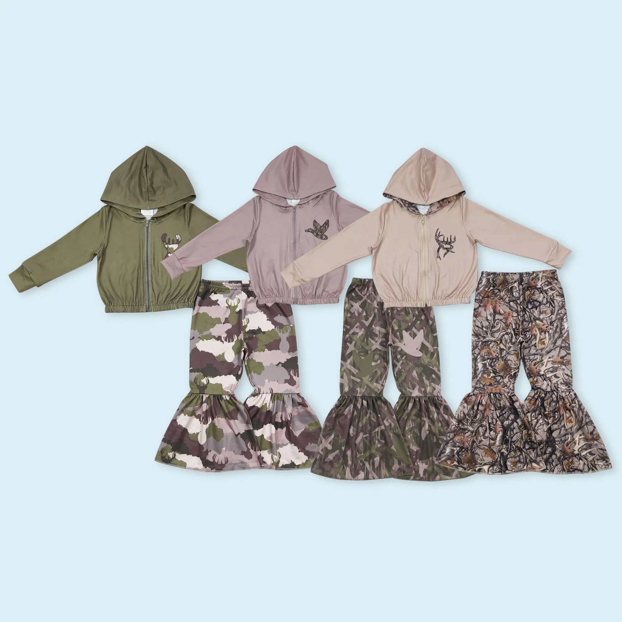 Camo deer top matching pants girls hunting season outfit