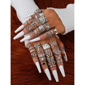 Vintage Punk Style Mixed Ring Set, 2024 New Style Fashion Jewelry for Party, Daily Clothing Decor, Trendy All-match & Exquisite Jewelry for Birthday Gift