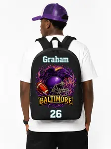 Baltimore Fans Football Canvas Backpack - Customizable Name & Number School Bag, Functional Student Gift