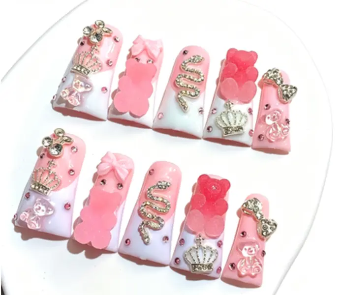 Glow-in-the-Dark Drop Collection Handmade Acrylic Press On Nails - 10PCS Reusable Salon Grade Relief Sculpture 3D Flower Rhinestone Luxury Manicure #CoutureNails #DropCollection #HandmadePressOnNails #3DFlowerNails #RhinestoneNails