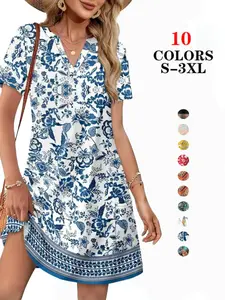 2026 Summer Dress Dresses for Women 2026 Casual Summer V Neck Wedding Guest Dress Short Sleeve Fashion Bohemian Beach Vacation Clothes