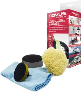 NOVUS 7232 | Multi-Purpose Buffing Kit | Contains 100% Wool Buffing Pad, Soft Foam Buffing Pad, Backing Pad for Drill, Microfiber Cloth long-lasting shine