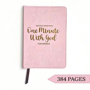 365 Days Rose Bible "One Minute with God" Pink Embossed Gold Foil Leather Cover Portable Daily Devotional Journal Christian Faith Supplies