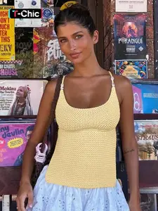 Women's Knitted Solid Color Criss Cross Backless Cami Top, Scoop Neck Cami, Sexy Tie-back Lace-up Sleeveless Spaghetti Strap, Slim Fit Camisole Tank, Party Beach Daily Casual Crop Tops Knitwear For Ladies Summer Clothes Womenswear