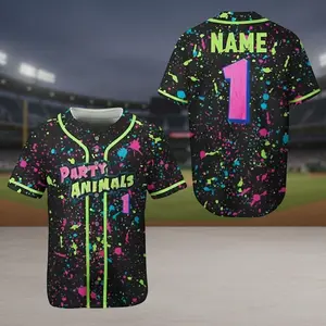 Party Animals Baseball Jersey, Monkey Team Custom Name And Number Baseball Jersey, Pink And Black Jersey, Team Party Uniform