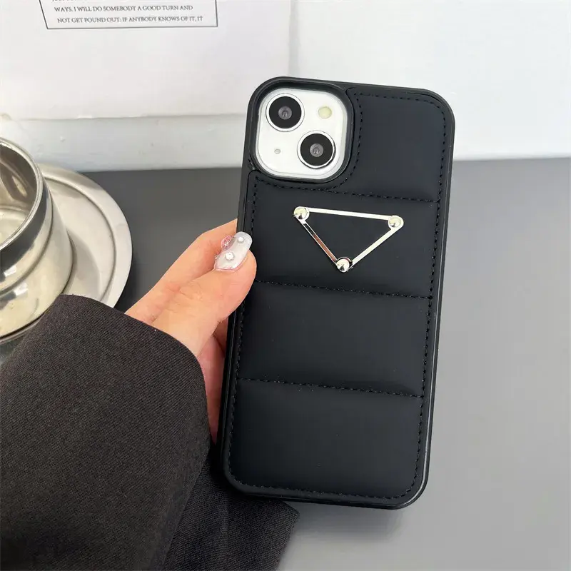 Luxury Leather Black Down iPhone Casing - Shockproof, Drop-Resistant, Shock-Absorbing, Scratchresist Phone Protection Accessory with Soft Full-Cover Design, Microfiber Lining for iPhone 12/13/14/15/16 Pro Max & 15/16 Plus, for Fashion-Forward Users